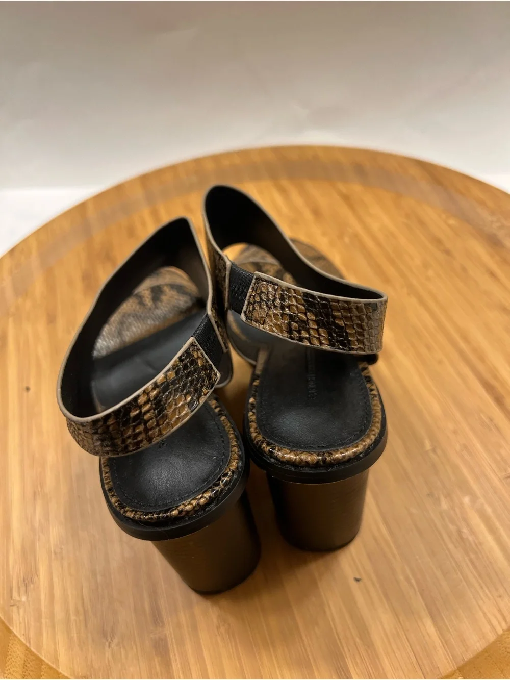 French Connection Lori Block heel Snake-Embossed Slingback Sandals in Brown SZ 7